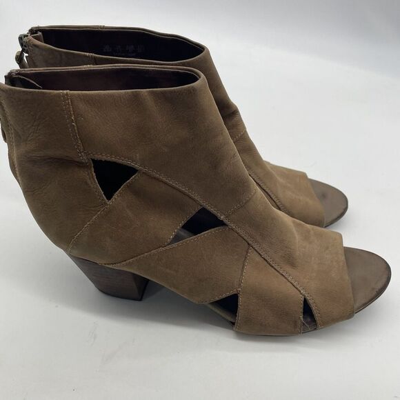 Womens Franco Sarto Suede Booties Rocker Cut Out Peep‎ Toe Zip Brown 9.5 M - Picture 5 of 8